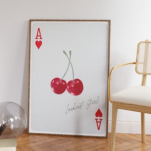 Poster Cherry Ace of Hearts / Lucky Girl Syndrome / Stampa di carte da gioco alla moda / Arte del carrello bar retrò