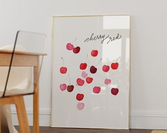 Póster de cereza estética / Impresión de cocina de moda / Arte imprimible femenino /