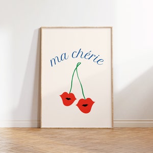 Ma Cherie デジタルプリント | トレンディなチェリープリント | レトロなチェリーポスター | フランスの壁飾り | 美しい印刷物
