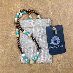 Island Beaded Necklace, Wooden Beaded Necklace, Turquoise Necklace, Men&#39;s Surfer Necklace, Large Beaded Necklace
