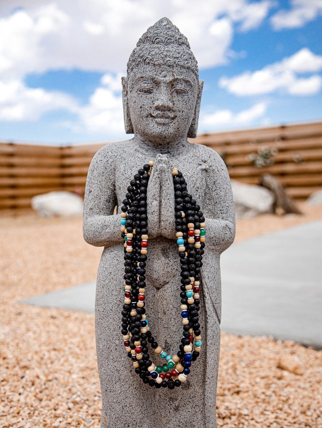 Men's Beaded Earth Stone Necklace, Dark Beaded Necklace, Lava Stone