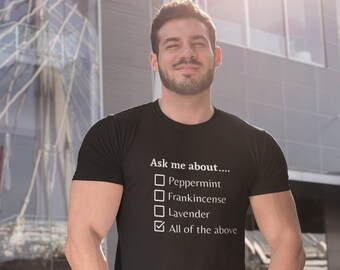 Unisex schweres Baumwoll-T-Shirt, T-Shirt, Ätherisches Öl, Weihrauch, Lavendel, Pfefferminze, Frag mich nach