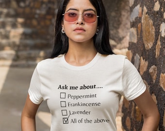 Unisex schweres Baumwoll-T-Shirt, T-Shirt, Ätherisches Öl, Weihrauch, Lavendel, Pfefferminze, Frag mich nach