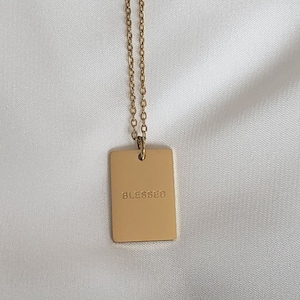 18k Gold gravierte Spiegel glatte rechteckige Tag Anhänger Halskette für Frauen und Mädchen, Schmuck Geschenk