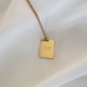 18k Gold gravierte Spiegel glatte rechteckige Tag Anhänger Halskette für Frauen Mädchen, Schmuck Geschenk