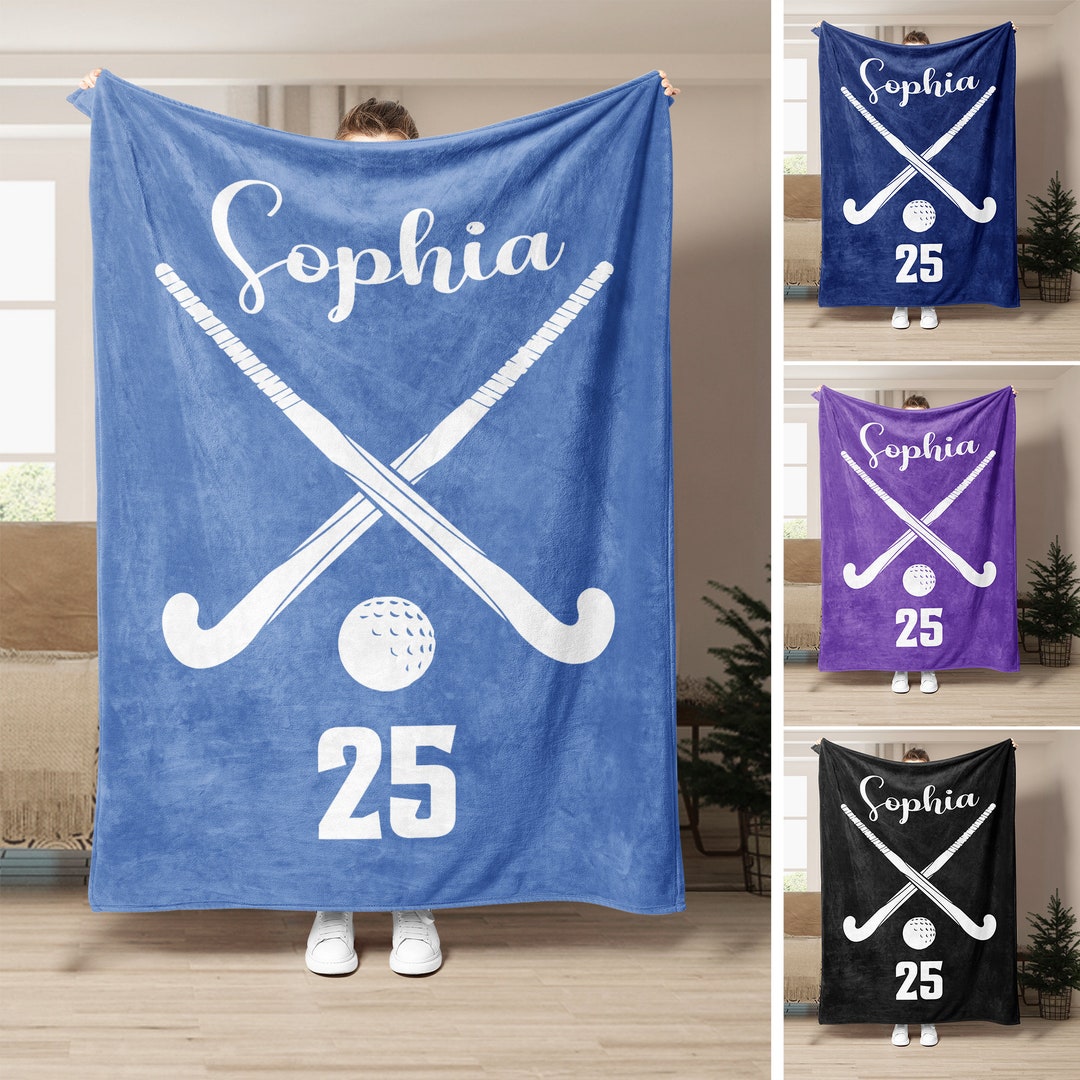 Personalized Field Hockey Blanket, Custom Name Number Soft Cozy Sherpa