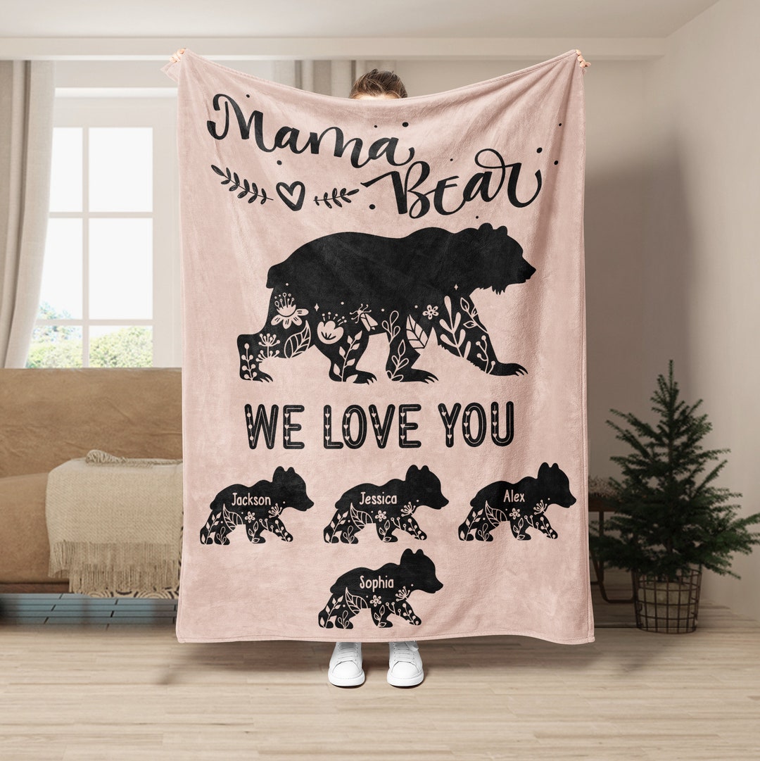 Personalized Mama Bear Wooden Art – Custom Bear Family Names – Best Mama Bear Ever Gift for Mom, Mother’s Day, Farmhouse Decor with up to 4 Kids