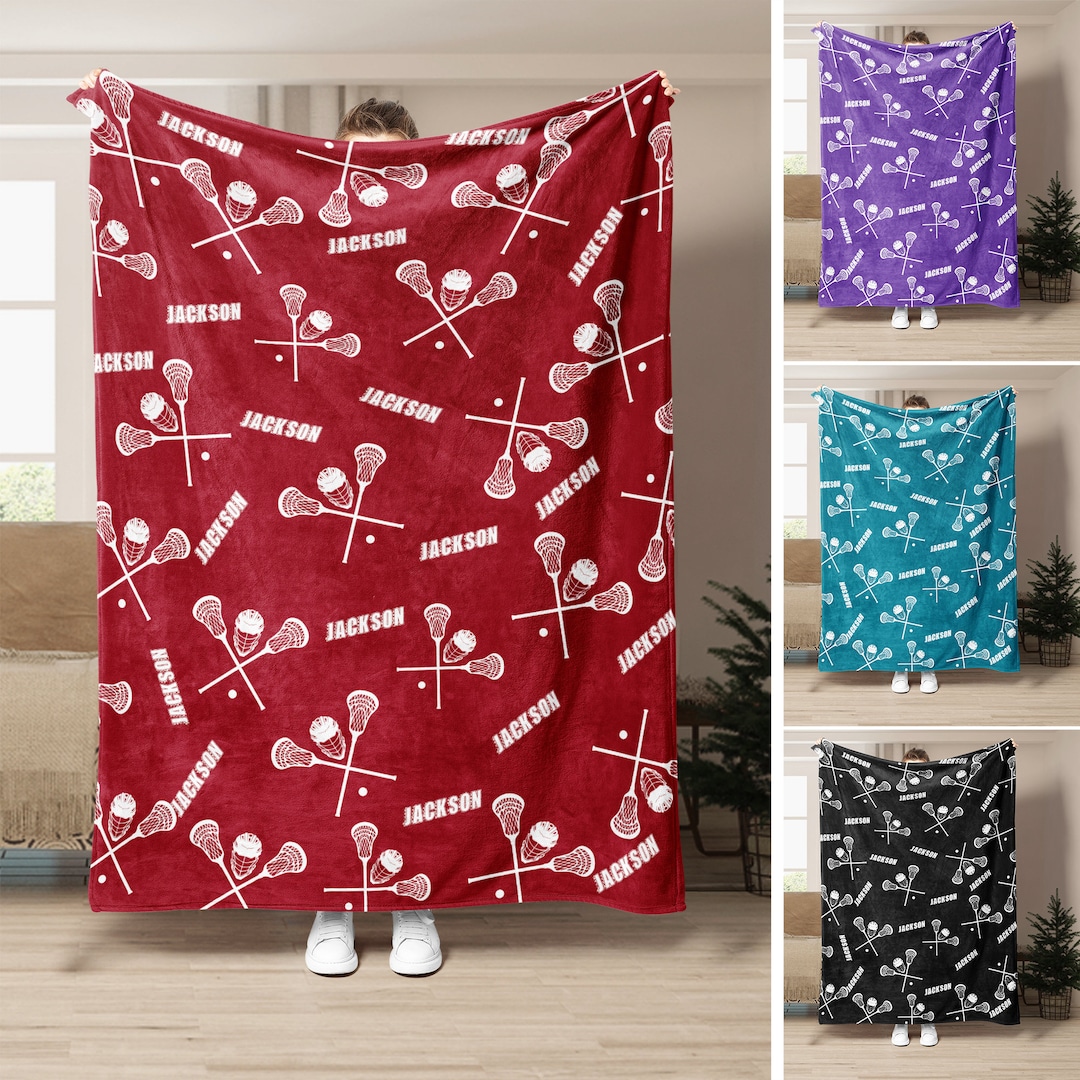 Personalized Lacrosse Blanket, Custom Name Soft Cozy Sherpa Fleece