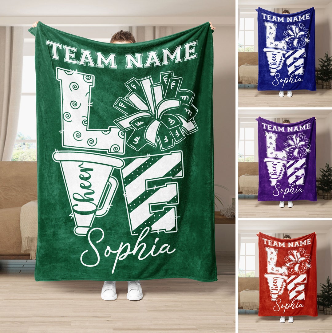 Personalized Cheerleading Blanket, Love Cheer Pom Poms Soft Cozy Sherpa