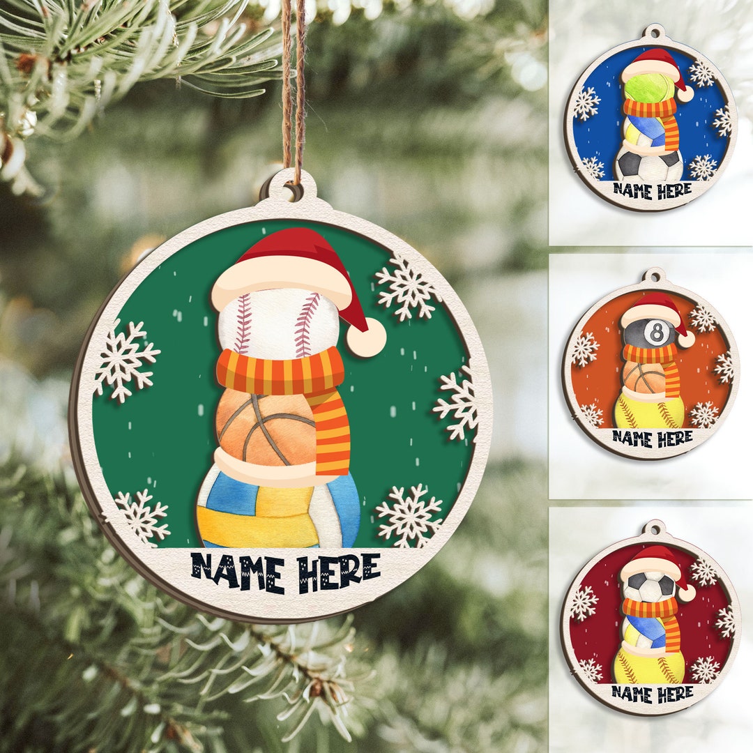 Personalized Sports 2 Layered Wood Ornament, Multiple Sports Christmas