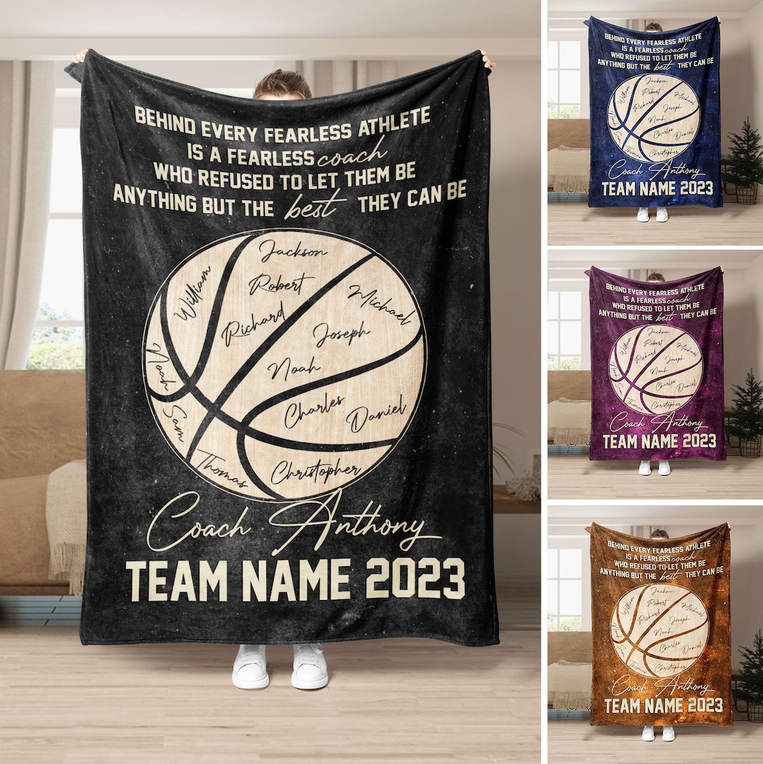Personalized Basketball Blanket, Basketball Coach Blanket, Custom Name Soft Cozy Sherpa Fleece