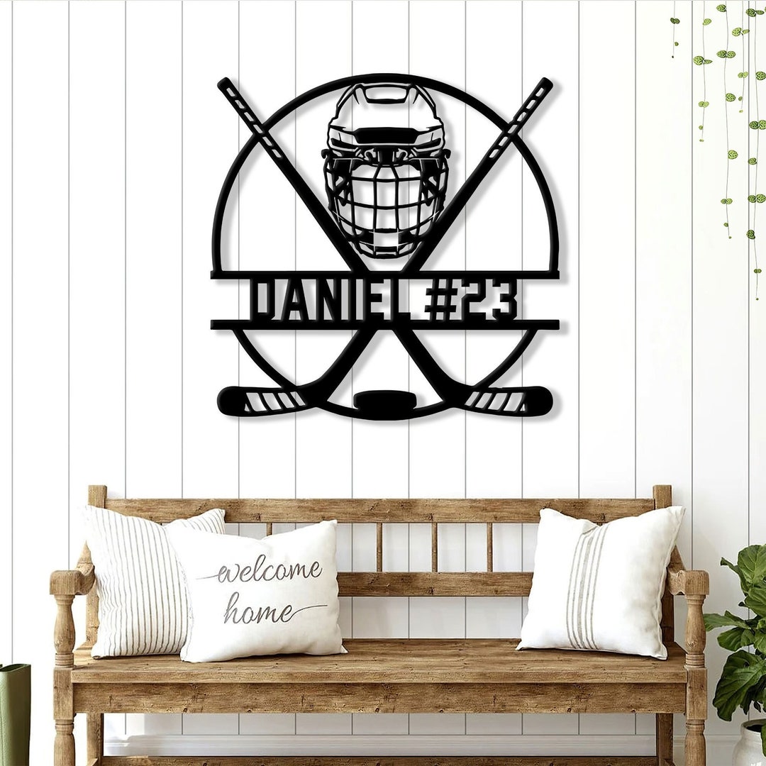 Personalized Hockey Metal Sign Hockey Stick Sign Custom Name Etsy