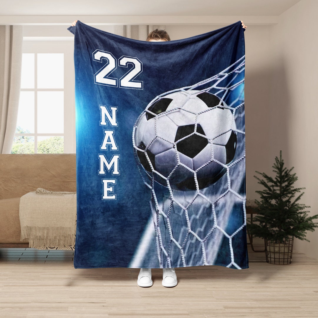 Personalized Soccer Blanket, Soccer Soft Cozy Sherpa Fleece Throw