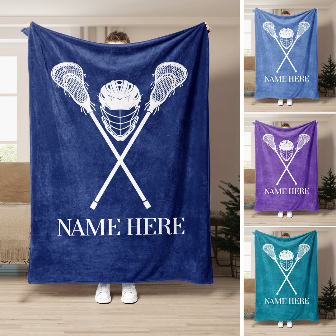 Personalized Lacrosse Blanket, Custom Name Soft Cozy Sherpa Fleece