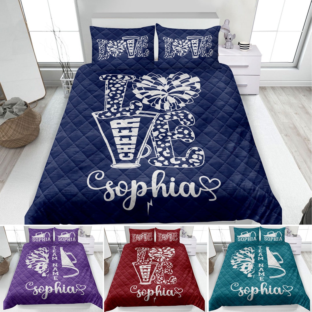 Personalized Cheerleading Quilt Set, Cheerleading Quilt Blanket & Pillowcase, Custom Quilt