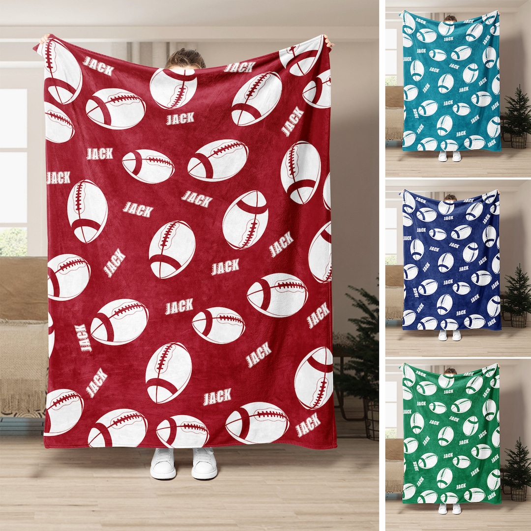 Personalized Football Blanket, Custom Name Soft Cozy Sherpa Fleece