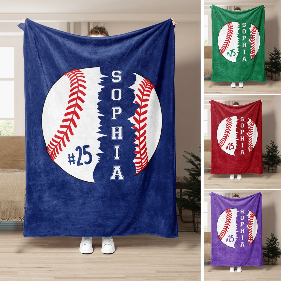 Personalized Baseball Blanket Custom Name Number Soft Cozy Etsy