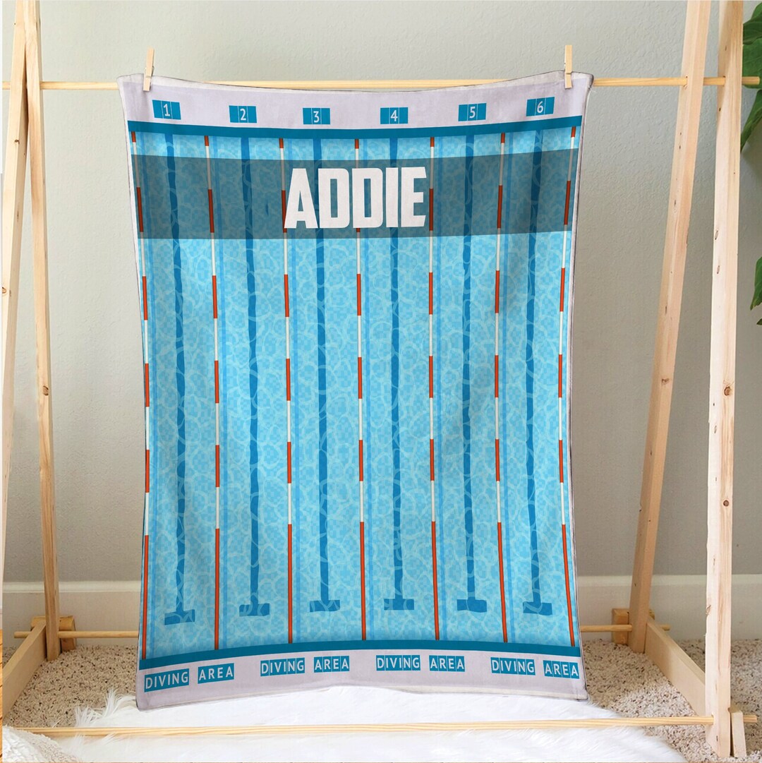 Personalized Swimming Blanket, Swimming Pool Soft Cozy Sherpa Fleece Throw Blankets, Swim Gift