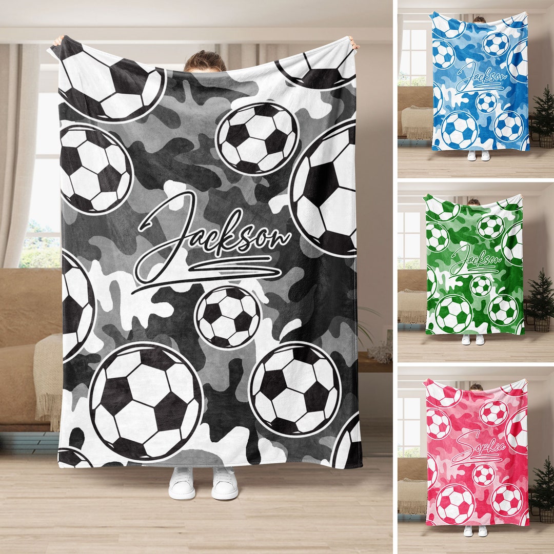 Personalized Soccer Blanket, Soccer Pattern Soft Cozy Sherpa Fleece