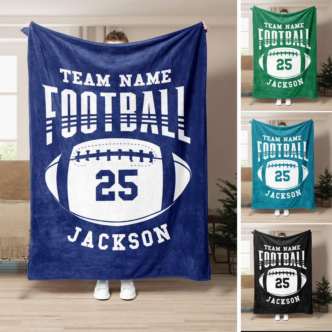 Personalized Football Blanket, Football Team Soft Cozy Sherpa Fleece