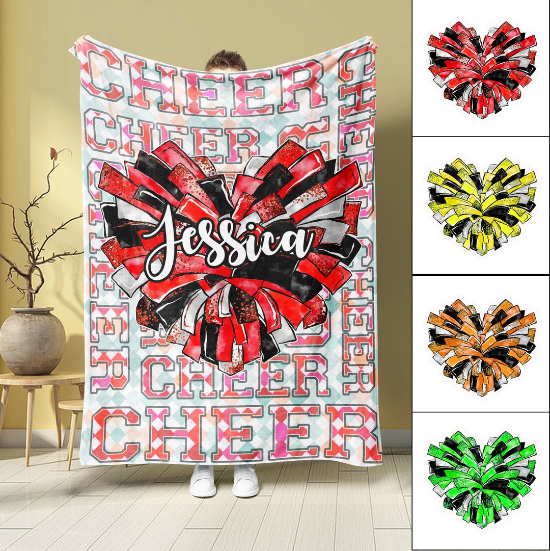 Personalized Cheerleading Blanket, Cheer Pom Poms Soft Cozy Sherpa