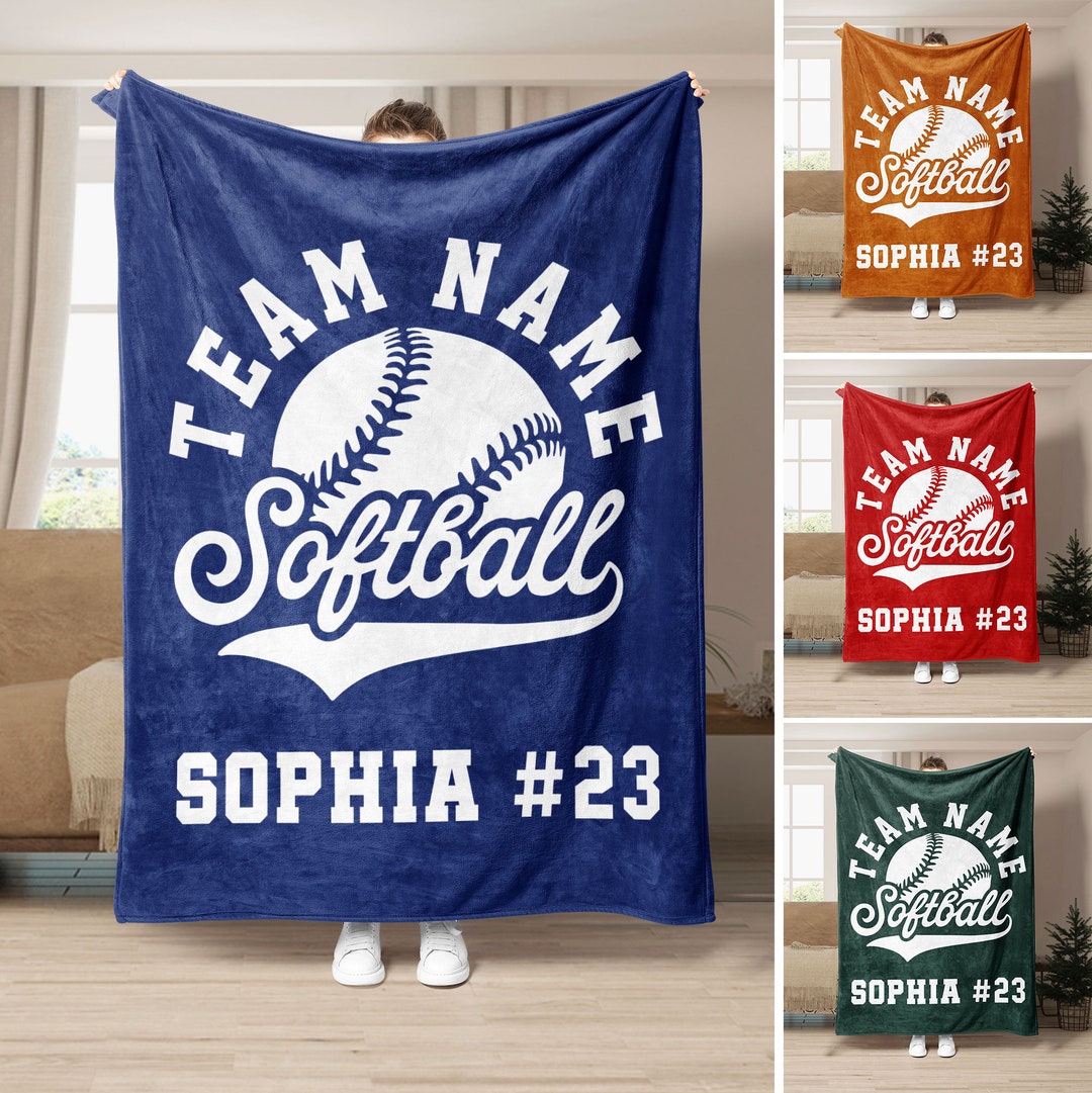Personalized Softball Blanket, Softball Team Soft Cozy Sherpa Fleece