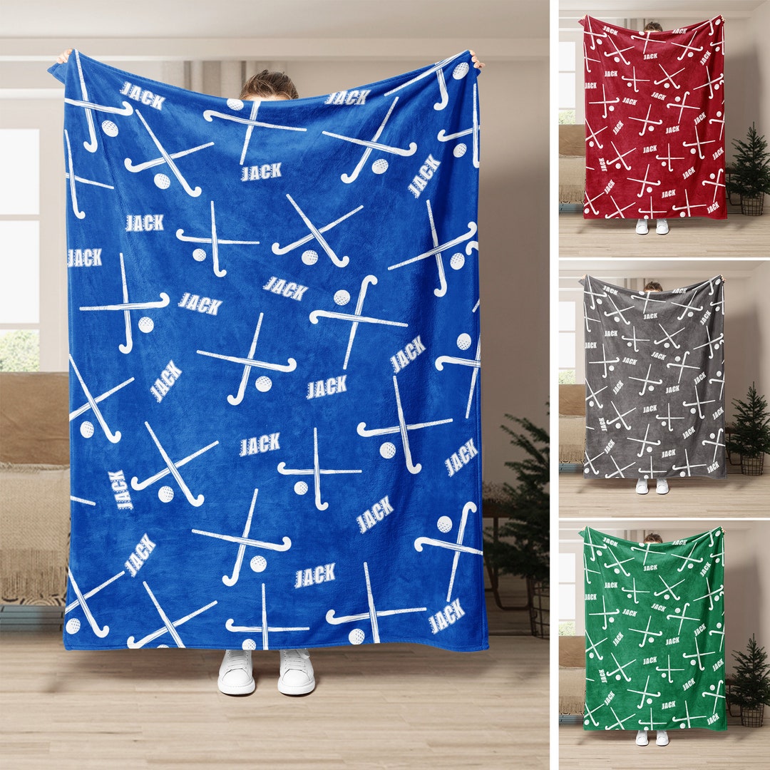 Personalized Field Hockey Blanket, Custom Name Soft Cozy Sherpa Fleece