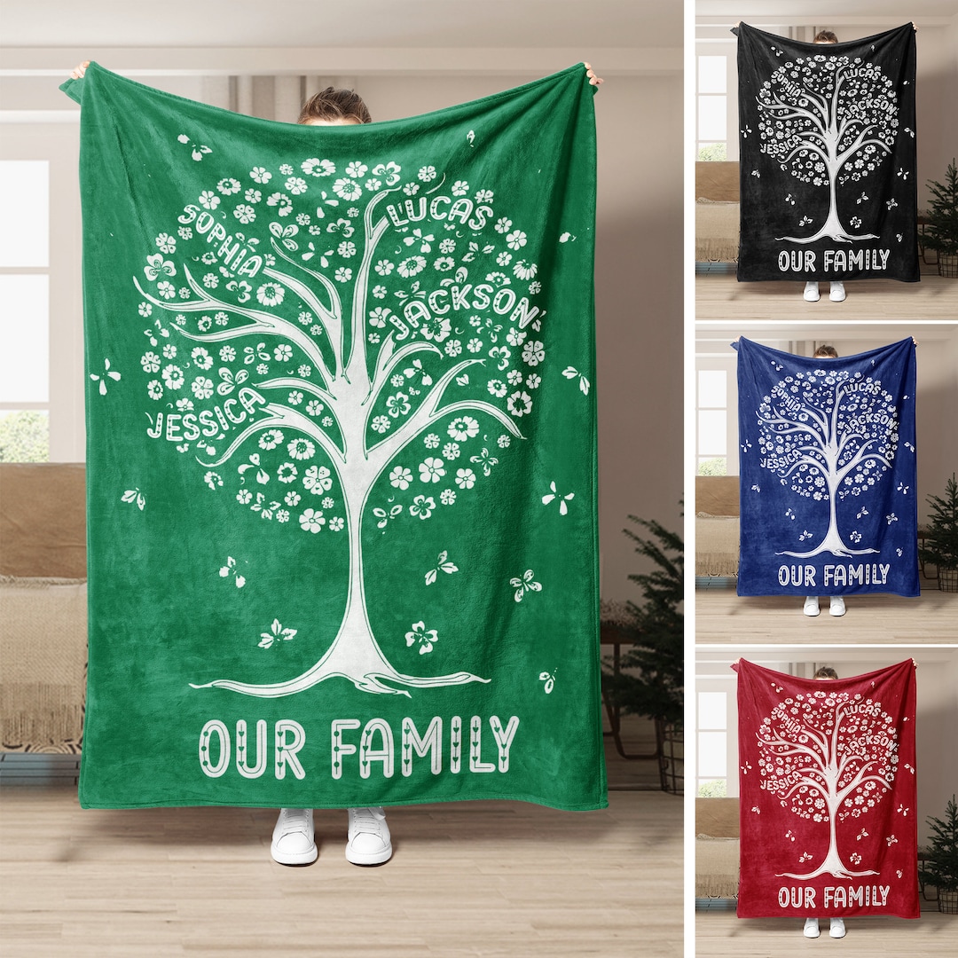 Personalized Family Blanket, Family Tree Blanket, Custom Soft Cozy Sherpa Fleece Throw Blankets