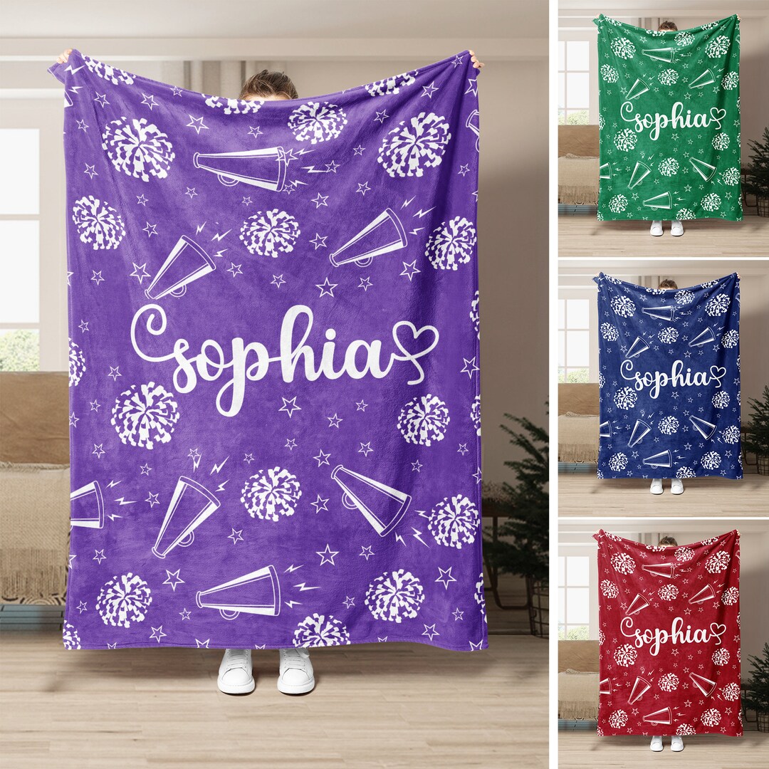Personalized Cheerleading Blanket, Cheer Pom Poms Soft Cozy Sherpa
