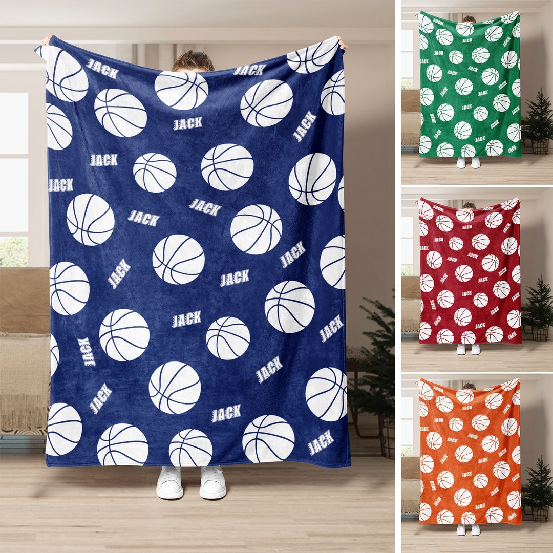 Personalized Basketball Blanket, Custom Name Soft Cozy Sherpa Fleece Throw Blankets, Basketball