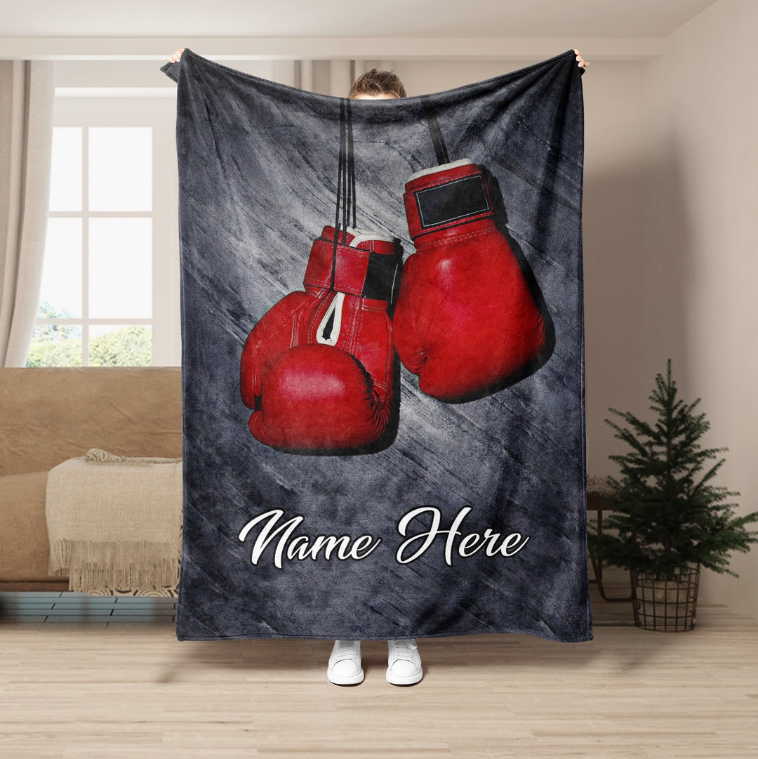 Personalized Boxing Blanket, Red Boxing Gloves Soft Cozy Sherpa Fleece