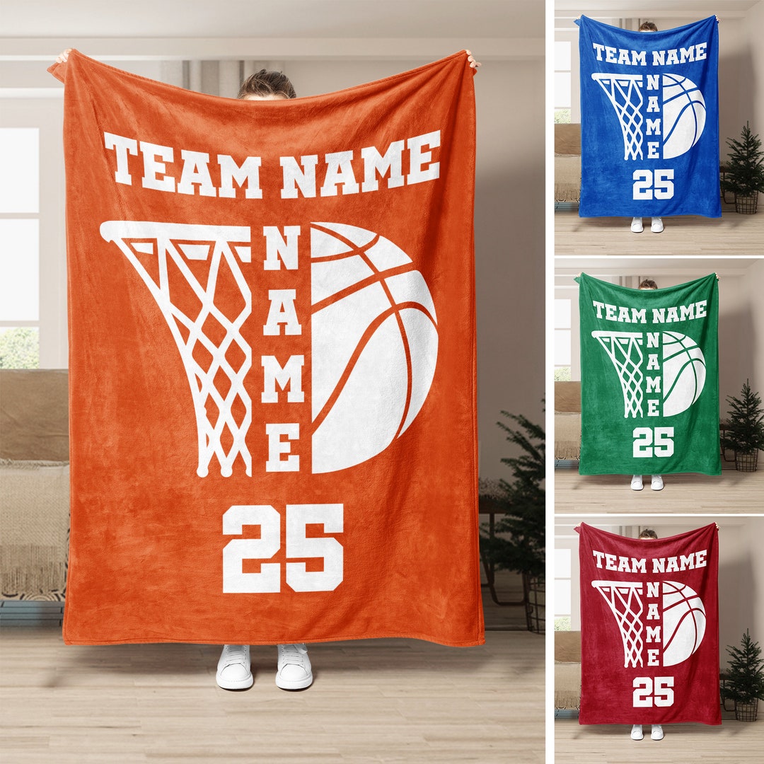 Personalized Basketball Blanket, Custom Name Number Soft Cozy Sherpa Fleece Throw Blankets, Gift