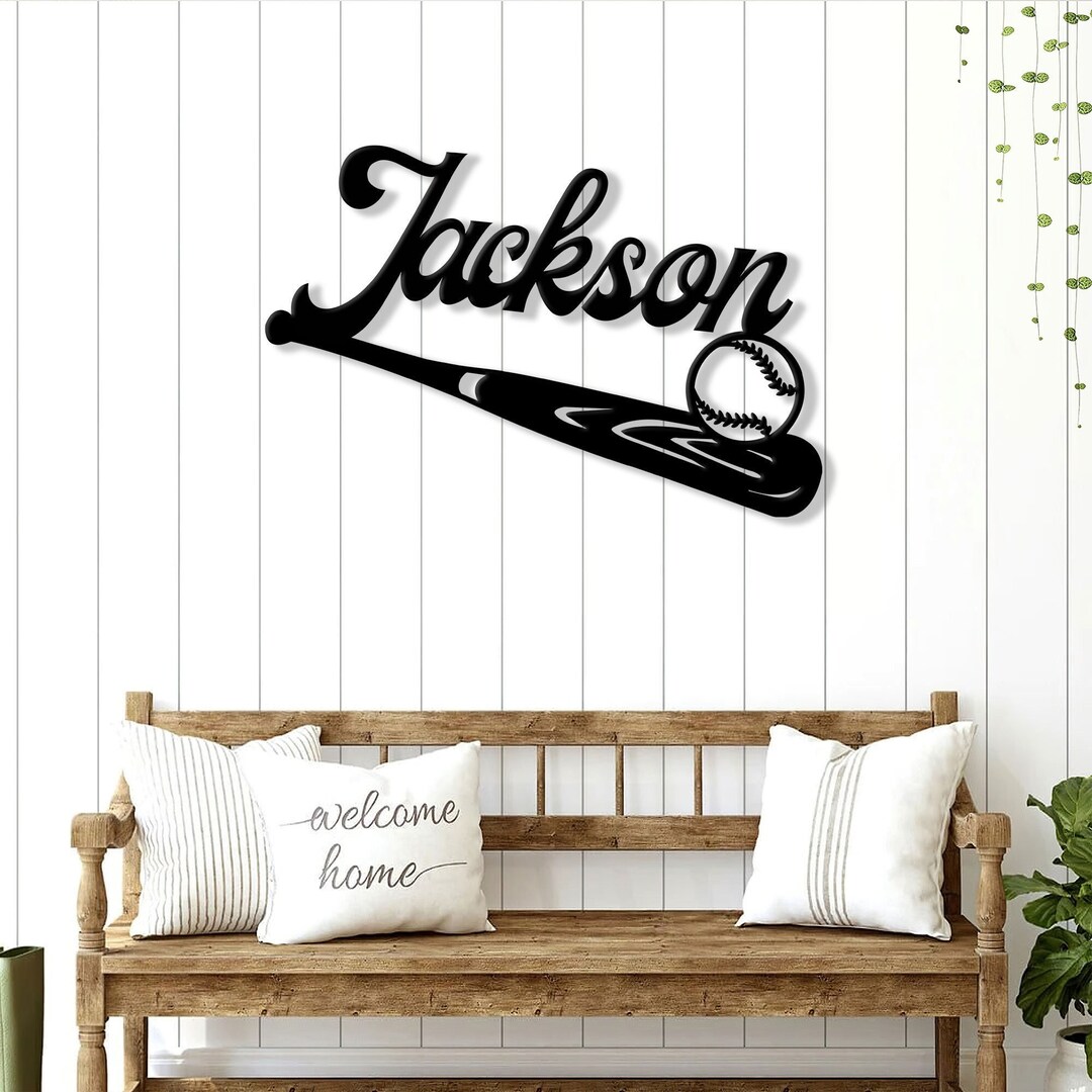 Personalized Baseball Metal Sign, Baseball Bat Sign, Custom Name Room