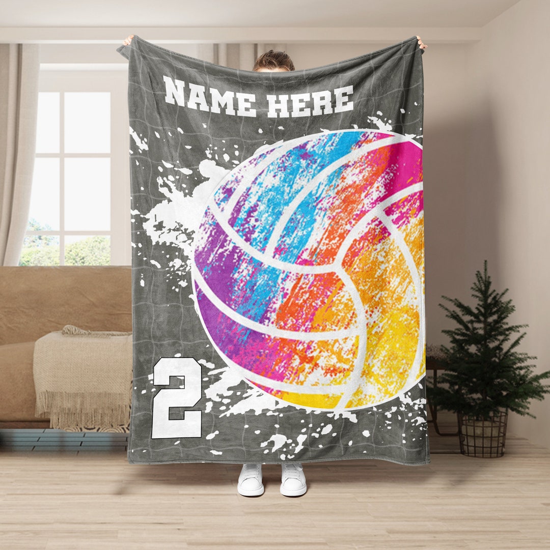 Personalized Volleyball Blanket, Watercolor Volleyball Ball Soft Cozy