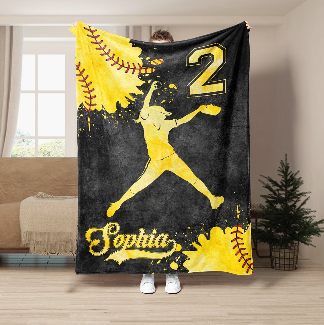 Personalized Softball Blanket, Softball Pitcher Soft Cozy Sherpa Fleece