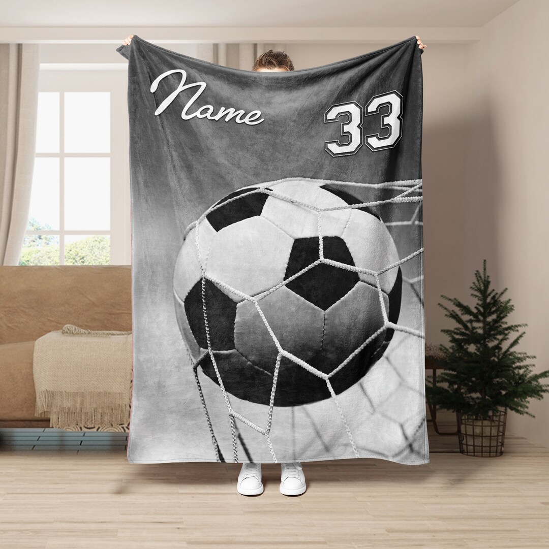 Personalized Soccer Blanket, Soccer Soft Cozy Sherpa Fleece Throw