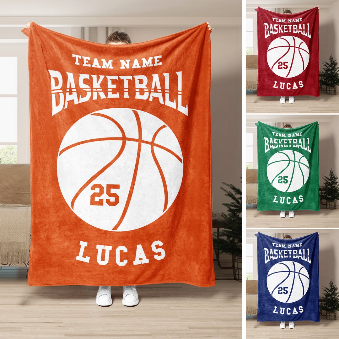 Personalized Basketball Blanket, Custom Name Number Soft Cozy Sherpa Fleece Throw Blankets, Gift