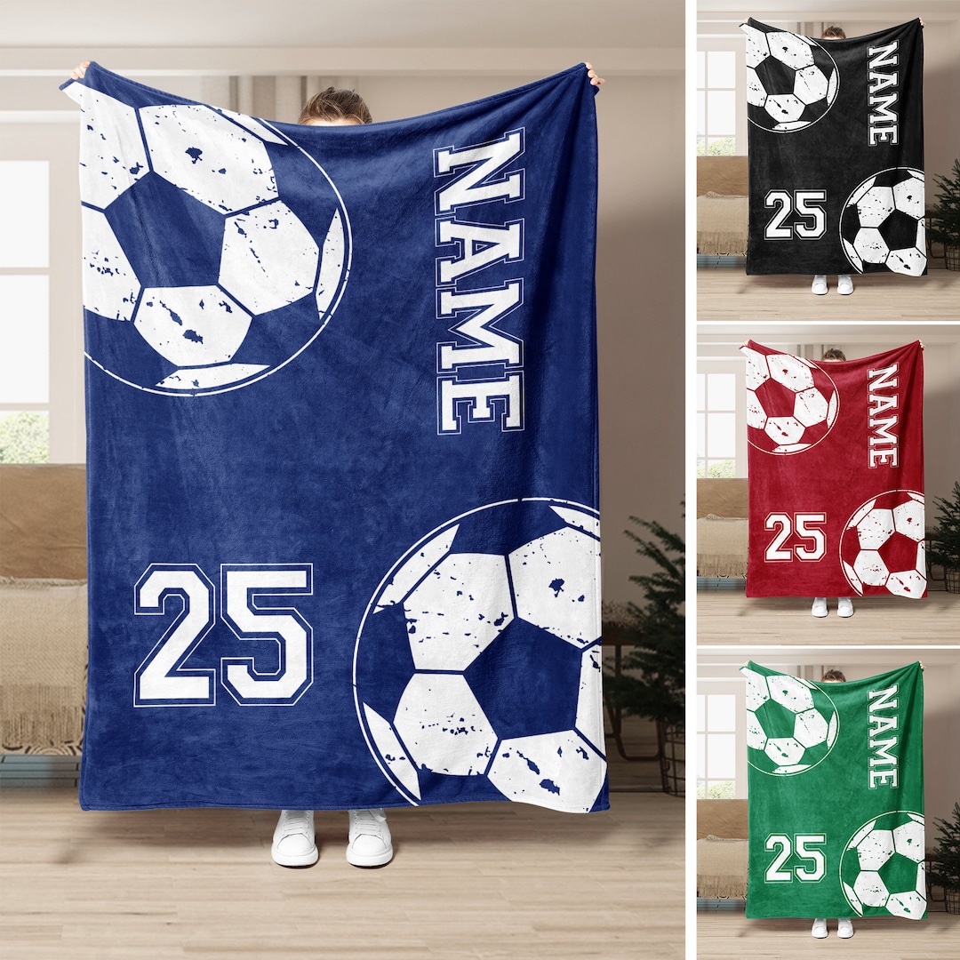 Personalized Soccer Blanket, Custom Soccer Soft Cozy Sherpa Fleece