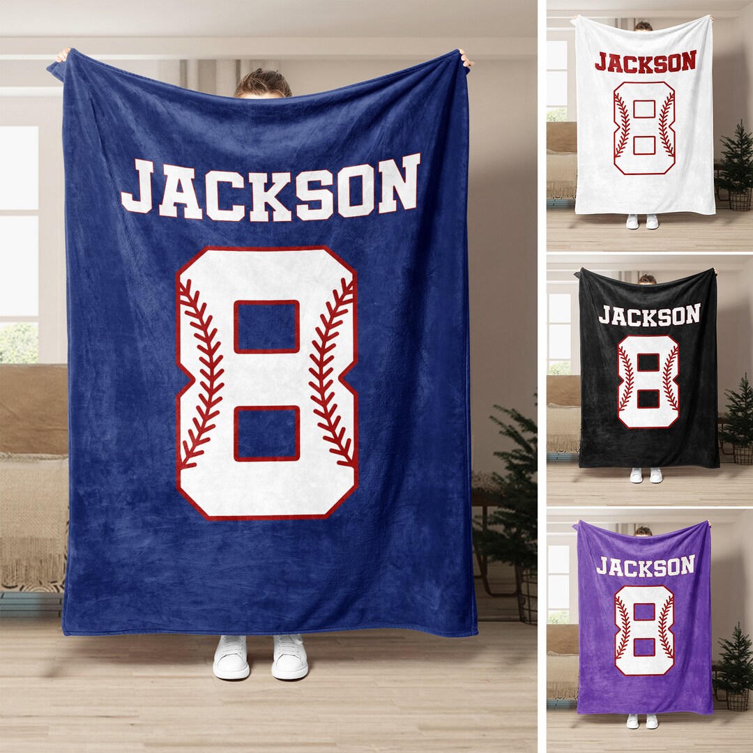 Personalized Baseball Blanket, Custom Name Number Soft Cozy Sherpa
