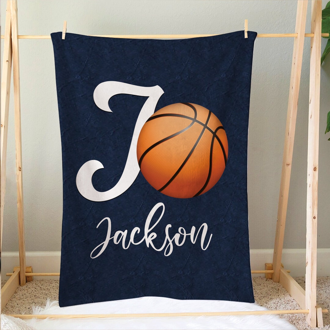 Personalized Basketball Blanket, Custom Name Soft Cozy Sherpa Fleece Throw Blankets, Basketball