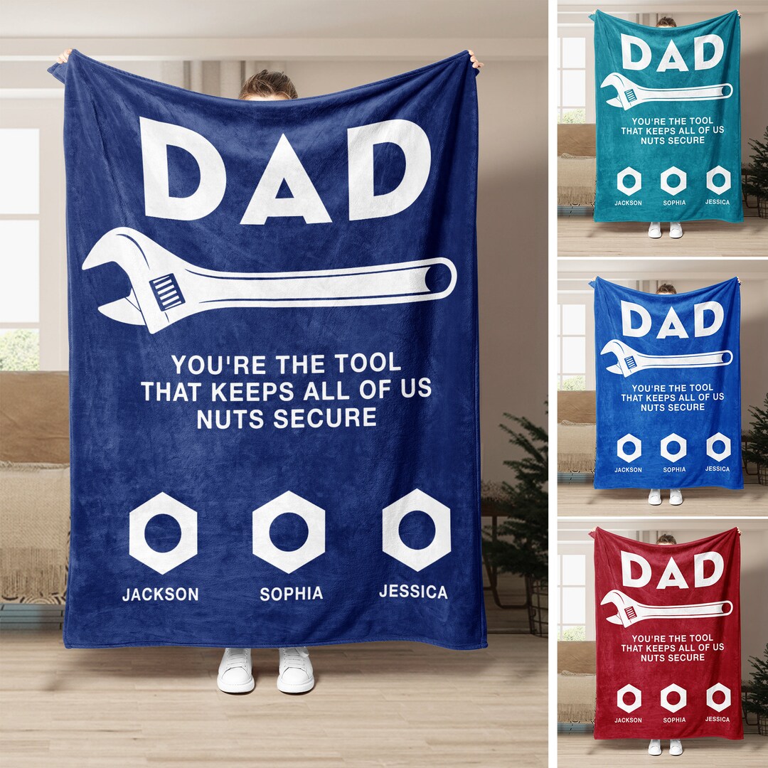 Personalized Dad Blanket, Funny Dad Tools Blanket, Custom Kid's Name