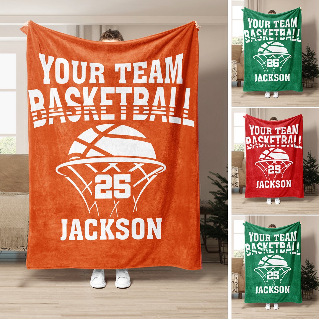 Personalized Basketball Blanket, Custom Name Number Soft Cozy Sherpa Fleece Throw Blankets, Gift