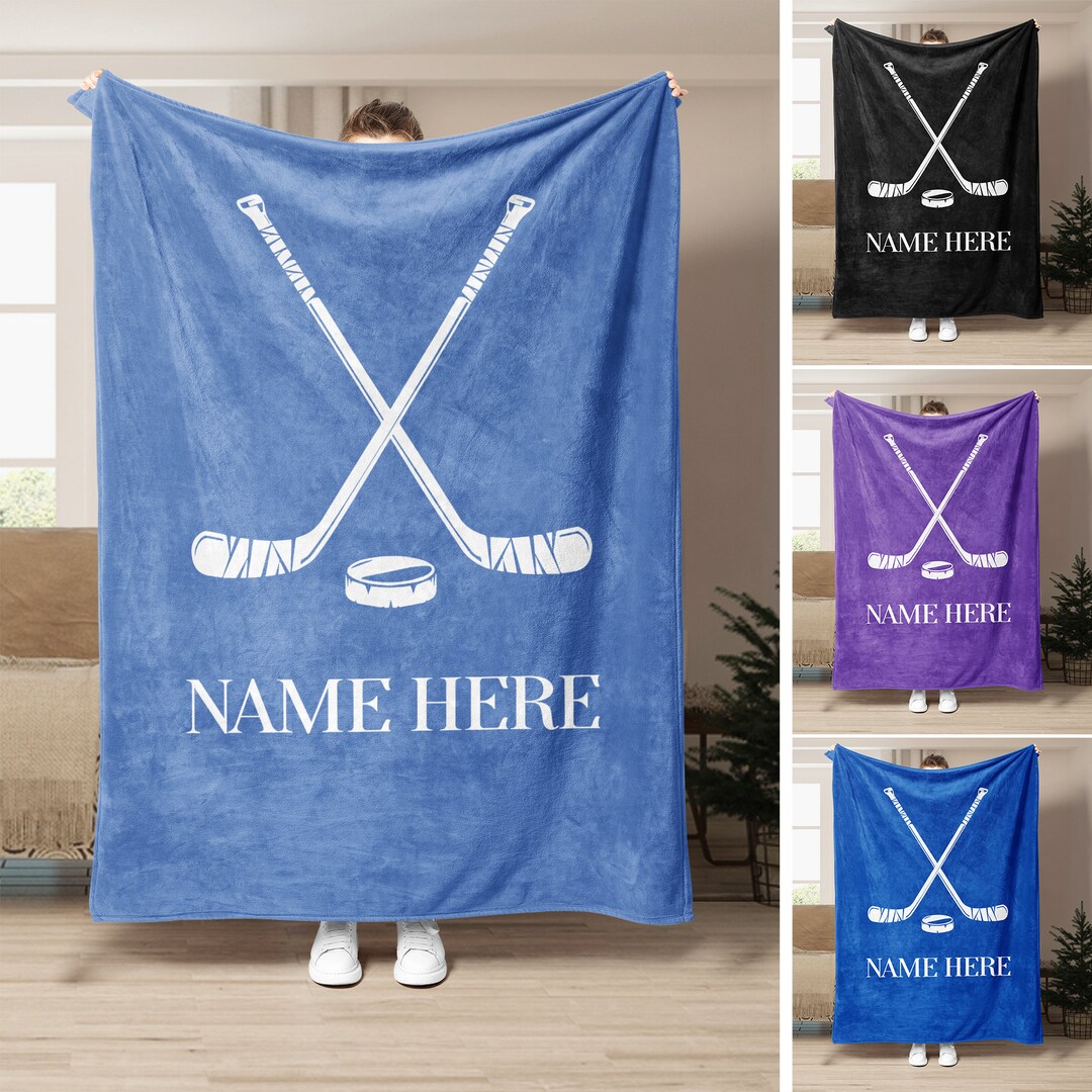 Personalized Hockey Blanket, Custom Name Soft Cozy Sherpa Fleece Throw