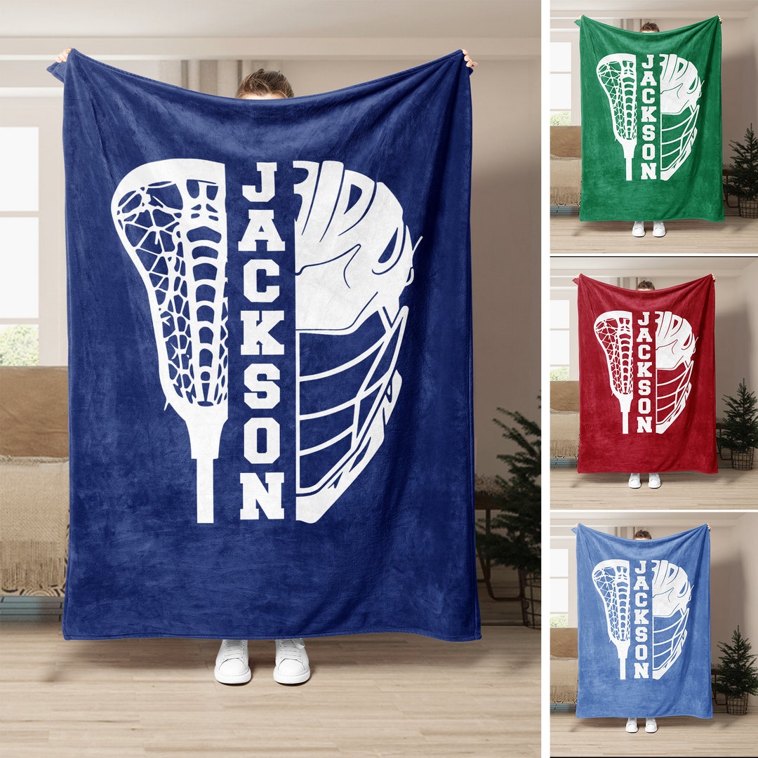 Personalized Lacrosse Blanket, Custom Name Soft Cozy Sherpa Fleece