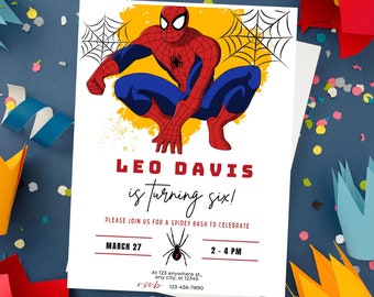 Superhelden-Einladung, Spiderman-Geburtstags-Einladung, Spidey-Geburtstags-Einladung, Spiderman-Karte Jungen Geburtstag Editierbare Vorlage Digitaler Download