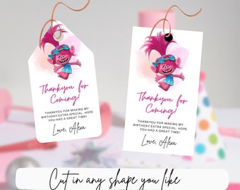 Princess Poppy, Trolls Birthday Thank You Tags Party Favor Trolls Birthday, Trolls Birthday Printable Digital download, Trolls gift tag