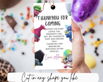 Trolls Birthday Thank You Tags Party Favor Trolls Birthday, Princess Poppy, Trolls Birthday Printable Digital download, Trolls gift tag