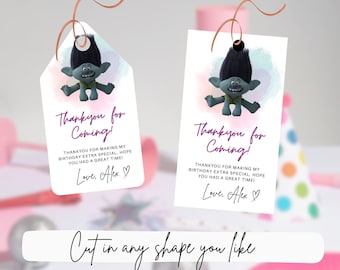 Branch Trolls, Trolls Birthday Thank You Tags Party Favor Trolls Birthday, Trolls Birthday Printable Digital download, Trolls gift tag