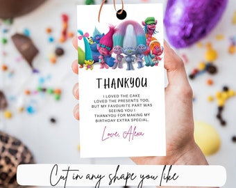 Trolls Birthday Thank You Tags Party Favor Trolls Birthday, Princess Poppy, Trolls Birthday Printable Digital download, Trolls gift tag