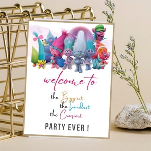 Welcome Trolls, Trolls Birthday Welcome Sign, Minimalist Trolls Birthday Party Banner, Trolls Birthday Party favors, Trolls theme party